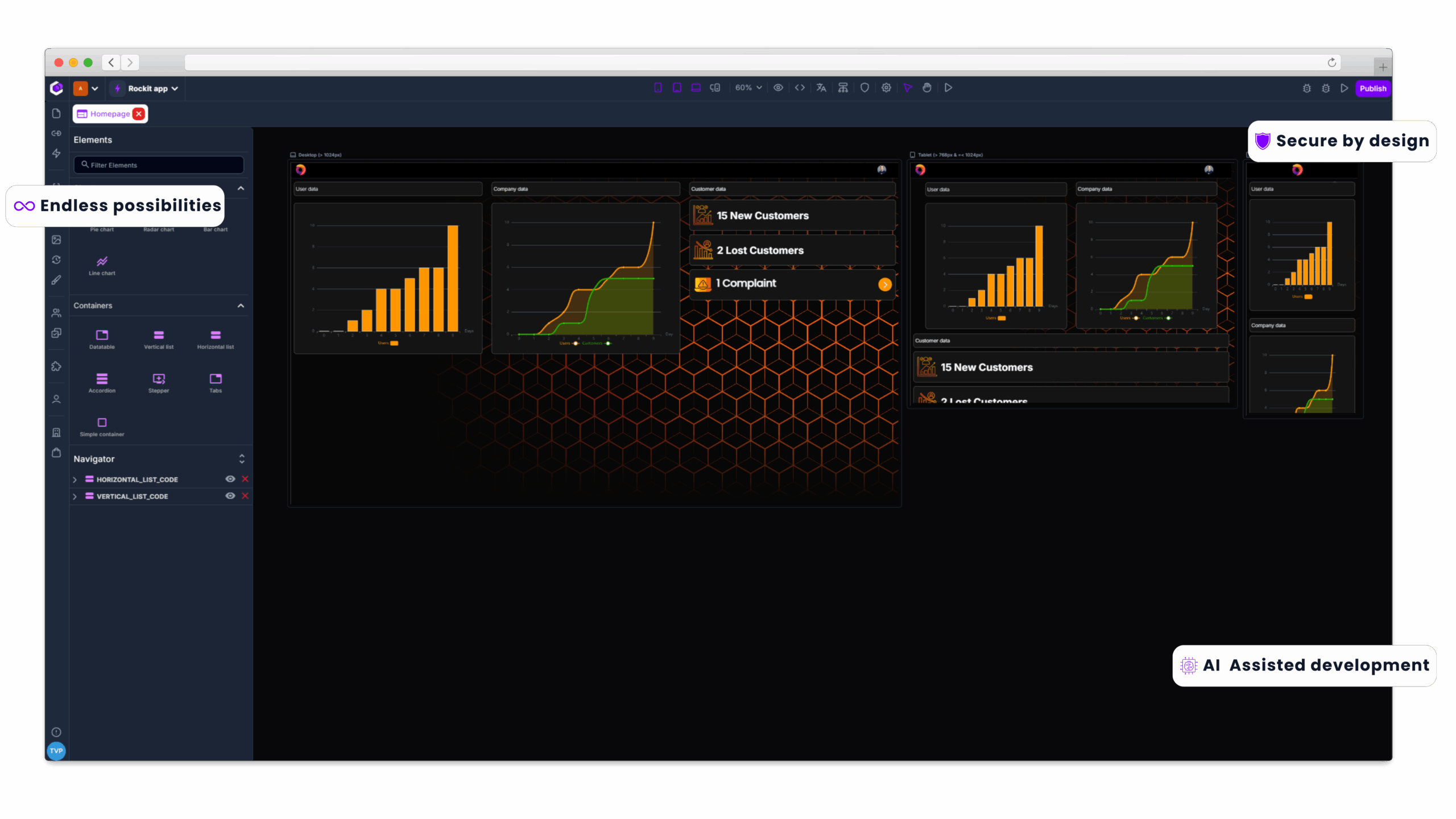 NoCode-X application building workspace